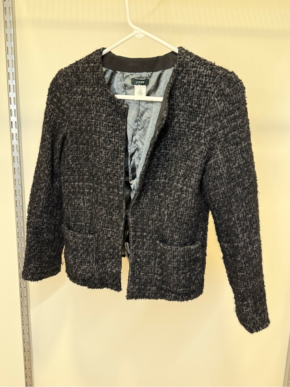 J. Crew Charcoal Black Tweed Collarless Women's Jacket